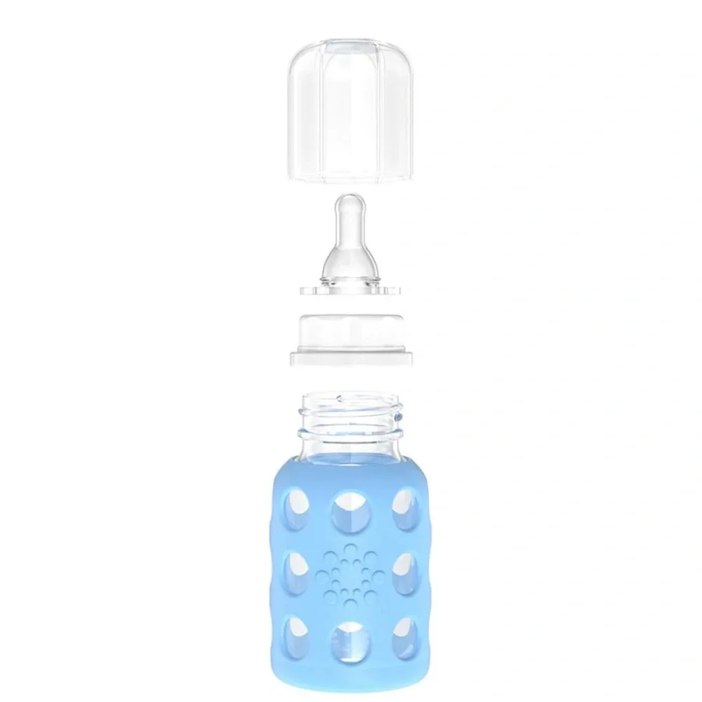 LIFE FACTORY 4 oz Glass Baby Bottle With Protective Sleeve Blue BPA Free 120 ml - Picture 2 of 2